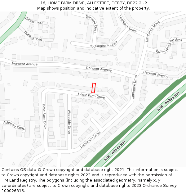 16, HOME FARM DRIVE, ALLESTREE, DERBY, DE22 2UP: Location map and indicative extent of plot