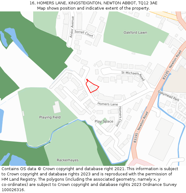 16, HOMERS LANE, KINGSTEIGNTON, NEWTON ABBOT, TQ12 3AE: Location map and indicative extent of plot