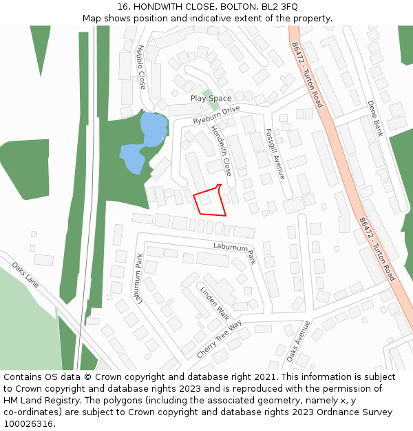 16, HONDWITH CLOSE, BOLTON, BL2 3FQ: Location map and indicative extent of plot