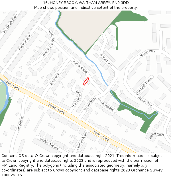 16, HONEY BROOK, WALTHAM ABBEY, EN9 3DD: Location map and indicative extent of plot