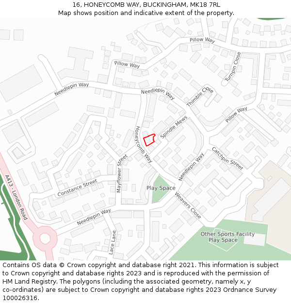 16, HONEYCOMB WAY, BUCKINGHAM, MK18 7RL: Location map and indicative extent of plot