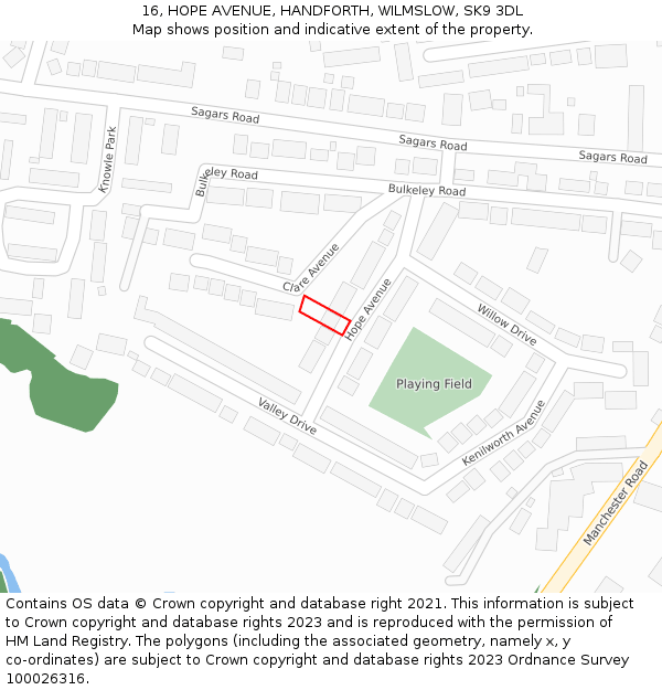 16, HOPE AVENUE, HANDFORTH, WILMSLOW, SK9 3DL: Location map and indicative extent of plot