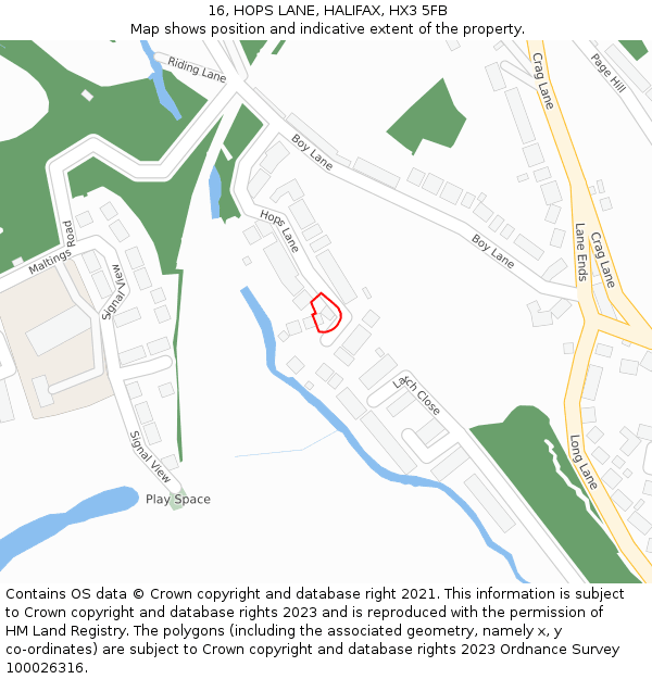 16, HOPS LANE, HALIFAX, HX3 5FB: Location map and indicative extent of plot