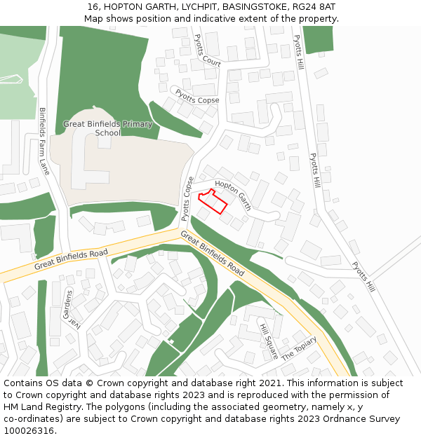 16, HOPTON GARTH, LYCHPIT, BASINGSTOKE, RG24 8AT: Location map and indicative extent of plot