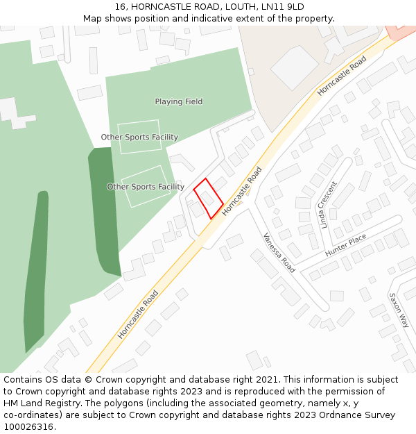 16, HORNCASTLE ROAD, LOUTH, LN11 9LD: Location map and indicative extent of plot