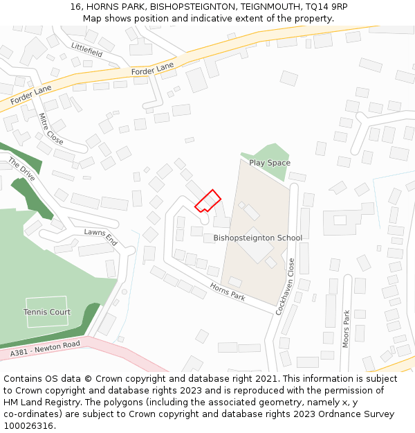 16, HORNS PARK, BISHOPSTEIGNTON, TEIGNMOUTH, TQ14 9RP: Location map and indicative extent of plot