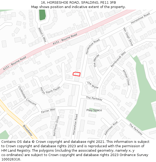 16, HORSESHOE ROAD, SPALDING, PE11 3FB: Location map and indicative extent of plot