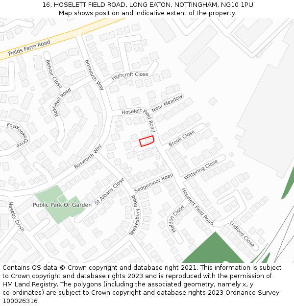 16, HOSELETT FIELD ROAD, LONG EATON, NOTTINGHAM, NG10 1PU: Location map and indicative extent of plot