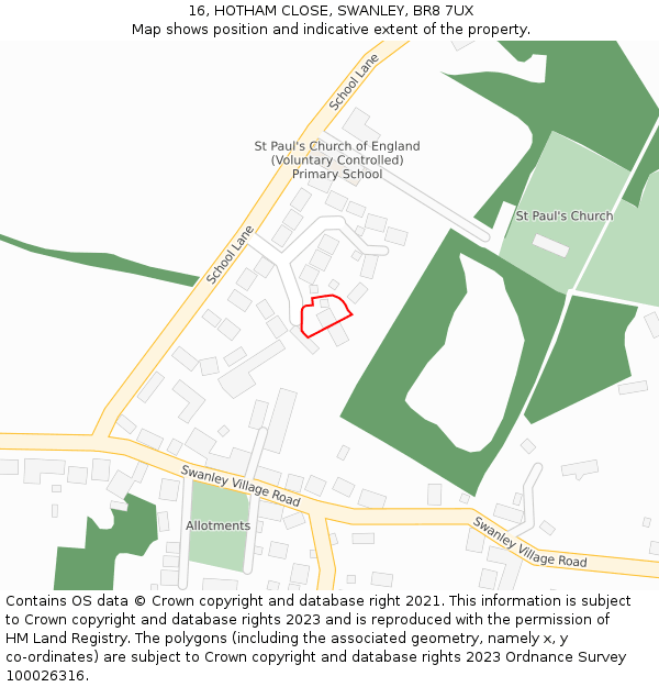 16, HOTHAM CLOSE, SWANLEY, BR8 7UX: Location map and indicative extent of plot