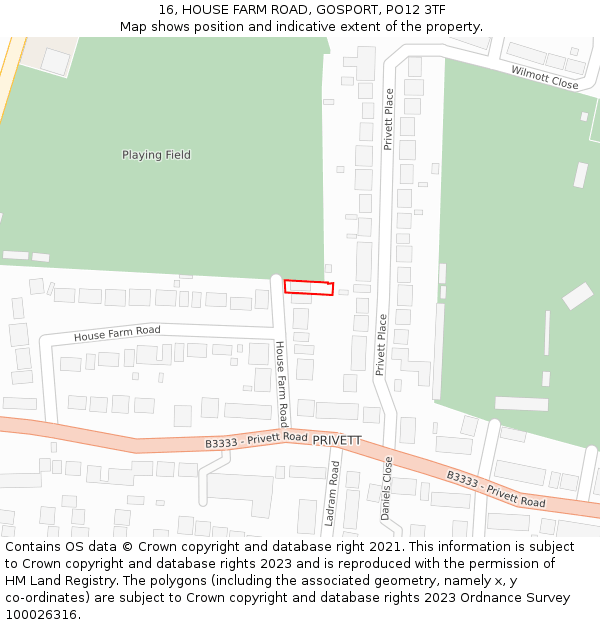 16, HOUSE FARM ROAD, GOSPORT, PO12 3TF: Location map and indicative extent of plot
