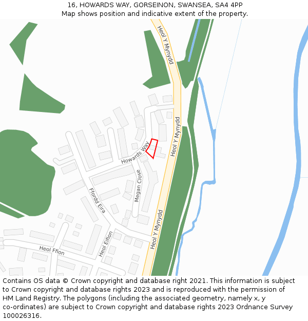 16, HOWARDS WAY, GORSEINON, SWANSEA, SA4 4PP: Location map and indicative extent of plot