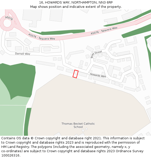 16, HOWARDS WAY, NORTHAMPTON, NN3 6RP: Location map and indicative extent of plot