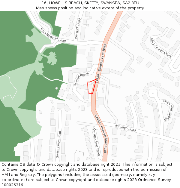 16, HOWELLS REACH, SKETTY, SWANSEA, SA2 8EU: Location map and indicative extent of plot