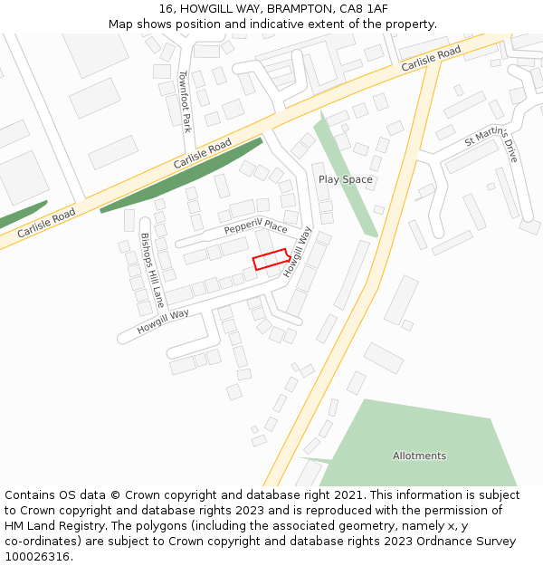 16, HOWGILL WAY, BRAMPTON, CA8 1AF: Location map and indicative extent of plot