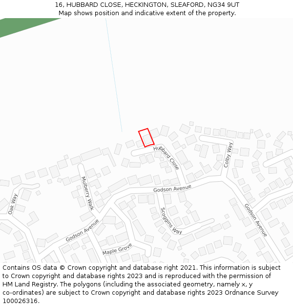 16, HUBBARD CLOSE, HECKINGTON, SLEAFORD, NG34 9UT: Location map and indicative extent of plot