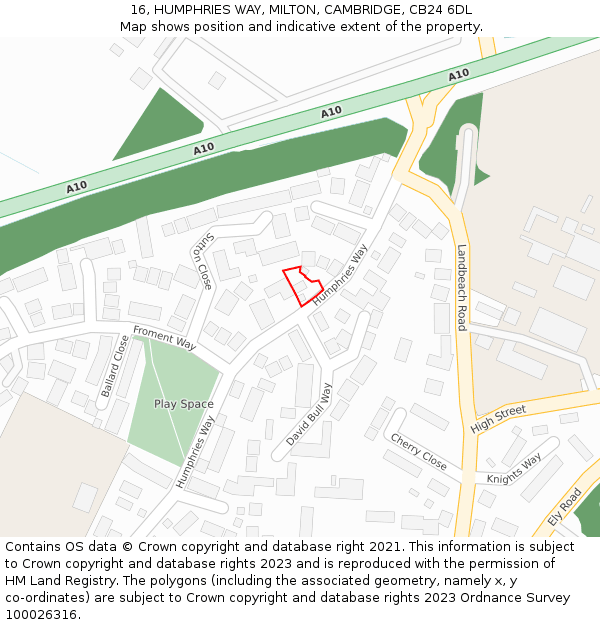 16, HUMPHRIES WAY, MILTON, CAMBRIDGE, CB24 6DL: Location map and indicative extent of plot