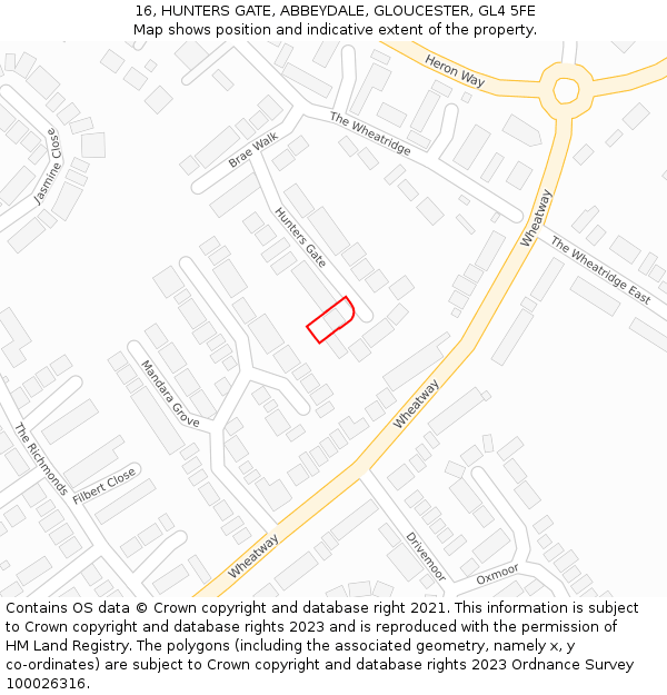 16, HUNTERS GATE, ABBEYDALE, GLOUCESTER, GL4 5FE: Location map and indicative extent of plot