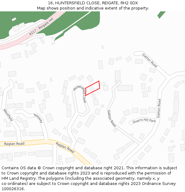 16, HUNTERSFIELD CLOSE, REIGATE, RH2 0DX: Location map and indicative extent of plot
