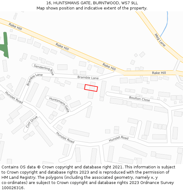 16, HUNTSMANS GATE, BURNTWOOD, WS7 9LL: Location map and indicative extent of plot