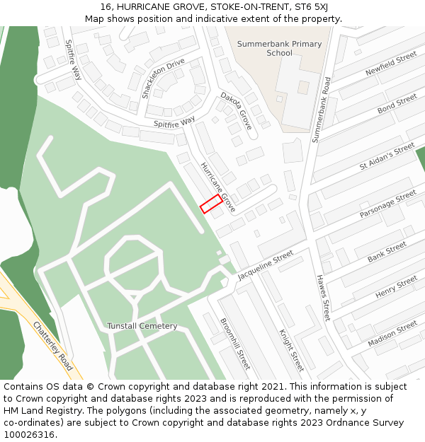 16, HURRICANE GROVE, STOKE-ON-TRENT, ST6 5XJ: Location map and indicative extent of plot