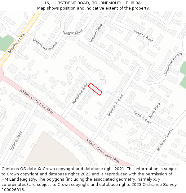 16, HURSTDENE ROAD, BOURNEMOUTH, BH8 0AL: Location map and indicative extent of plot