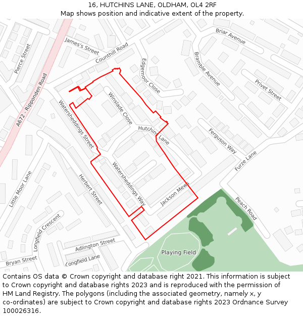 16, HUTCHINS LANE, OLDHAM, OL4 2RF: Location map and indicative extent of plot