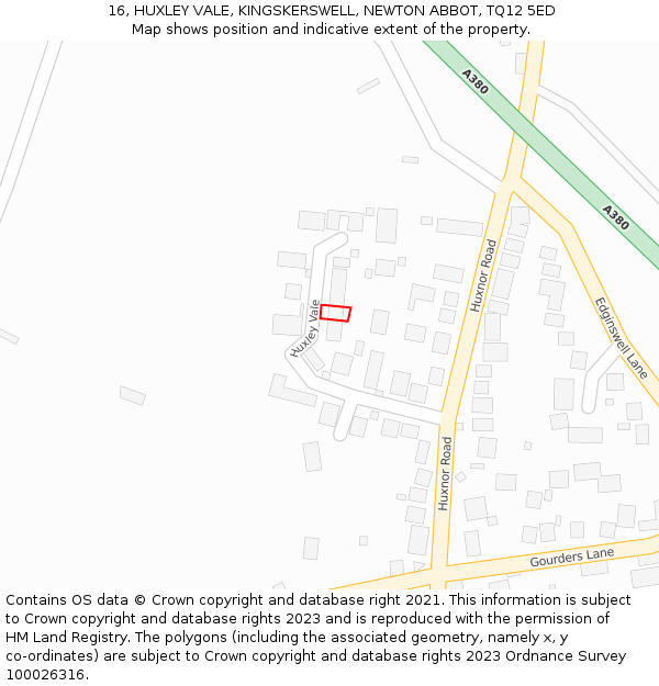 16, HUXLEY VALE, KINGSKERSWELL, NEWTON ABBOT, TQ12 5ED: Location map and indicative extent of plot