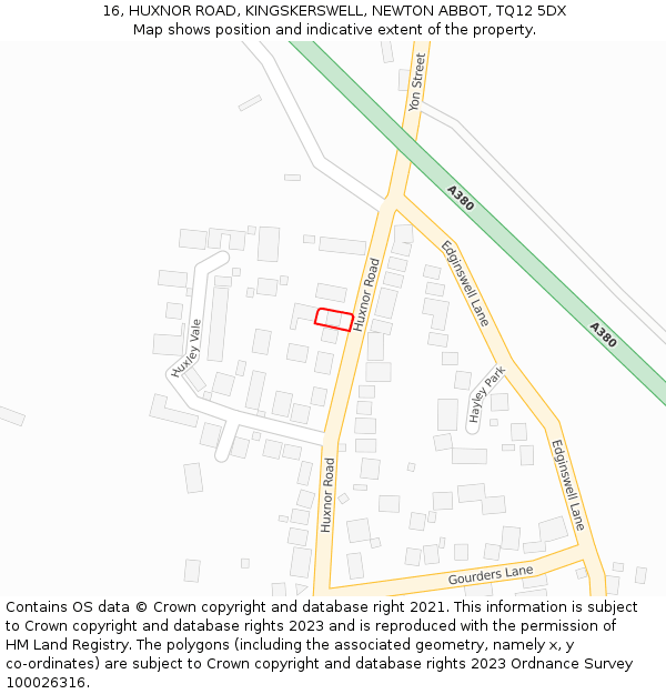 16, HUXNOR ROAD, KINGSKERSWELL, NEWTON ABBOT, TQ12 5DX: Location map and indicative extent of plot