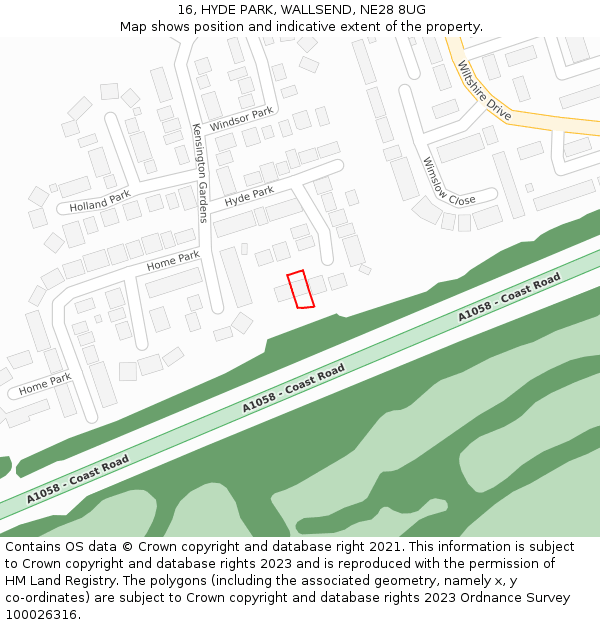 16, HYDE PARK, WALLSEND, NE28 8UG: Location map and indicative extent of plot