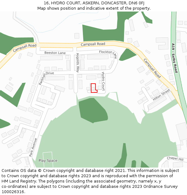 16, HYDRO COURT, ASKERN, DONCASTER, DN6 0FJ: Location map and indicative extent of plot