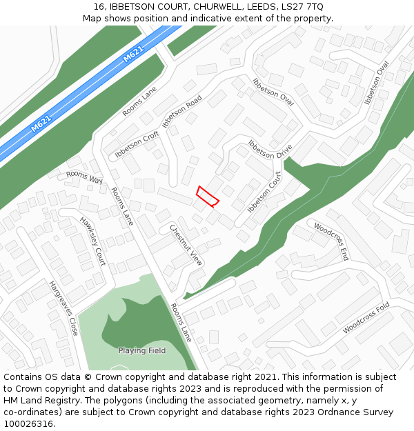 16, IBBETSON COURT, CHURWELL, LEEDS, LS27 7TQ: Location map and indicative extent of plot