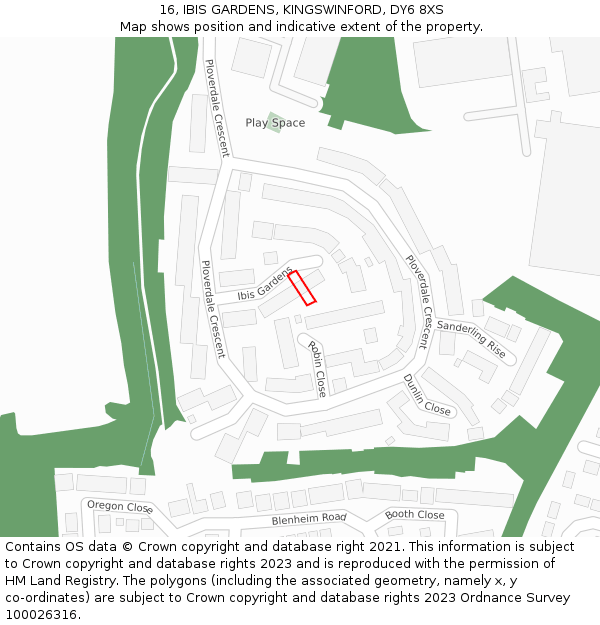 16, IBIS GARDENS, KINGSWINFORD, DY6 8XS: Location map and indicative extent of plot