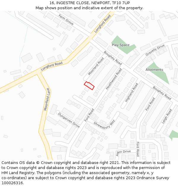 16, INGESTRE CLOSE, NEWPORT, TF10 7UP: Location map and indicative extent of plot