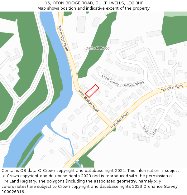 16, IRFON BRIDGE ROAD, BUILTH WELLS, LD2 3HF: Location map and indicative extent of plot