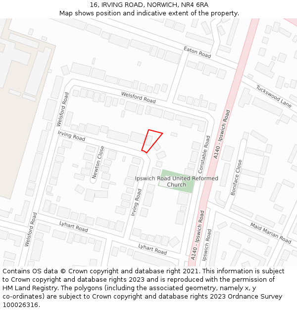 16, IRVING ROAD, NORWICH, NR4 6RA: Location map and indicative extent of plot