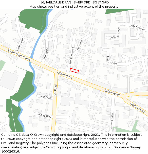 16, IVELDALE DRIVE, SHEFFORD, SG17 5AD: Location map and indicative extent of plot