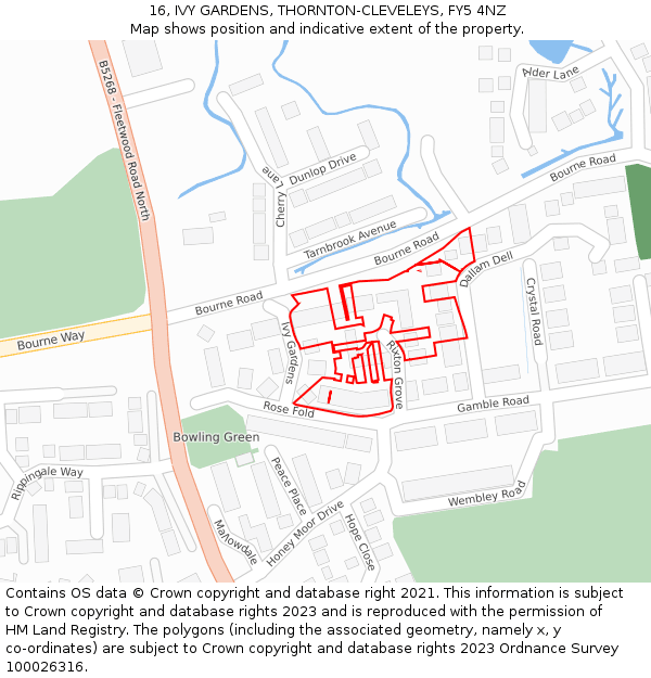 16, IVY GARDENS, THORNTON-CLEVELEYS, FY5 4NZ: Location map and indicative extent of plot