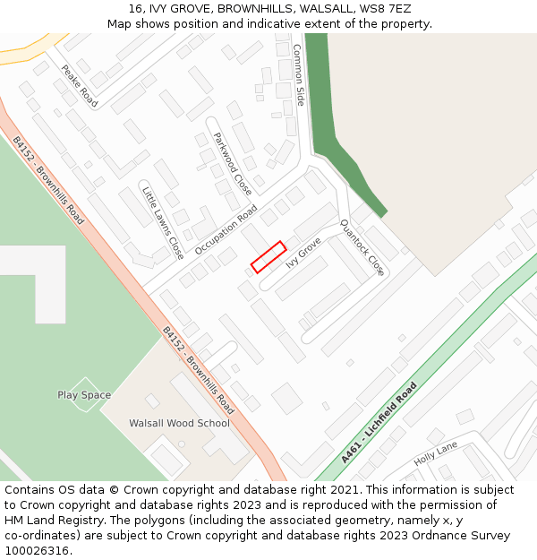 16, IVY GROVE, BROWNHILLS, WALSALL, WS8 7EZ: Location map and indicative extent of plot