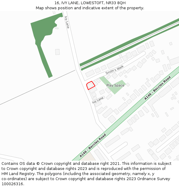 16, IVY LANE, LOWESTOFT, NR33 8QH: Location map and indicative extent of plot