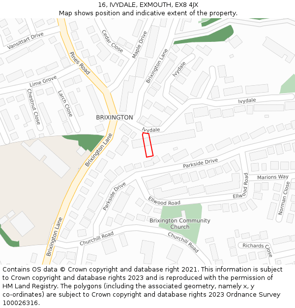 16, IVYDALE, EXMOUTH, EX8 4JX: Location map and indicative extent of plot