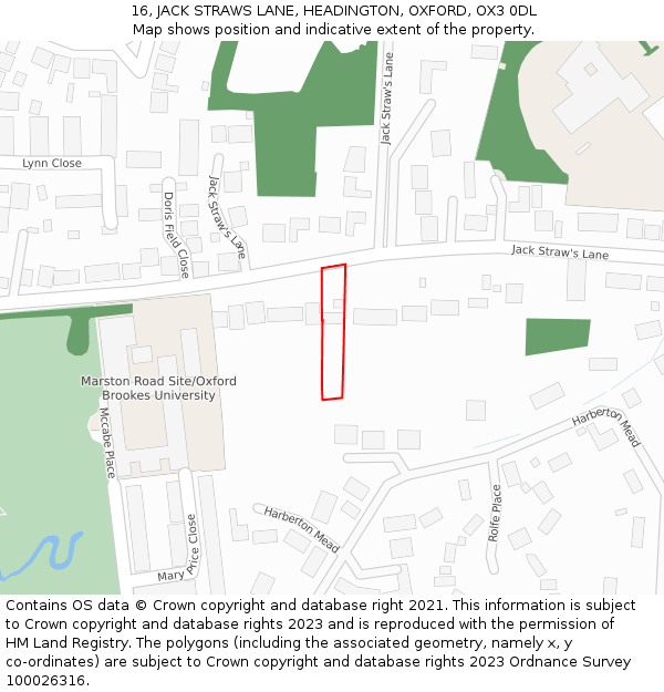 16, JACK STRAWS LANE, HEADINGTON, OXFORD, OX3 0DL: Location map and indicative extent of plot