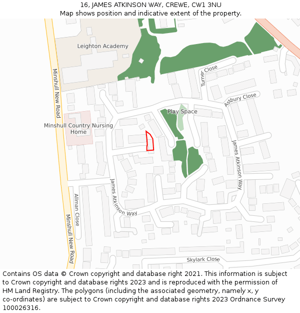 16, JAMES ATKINSON WAY, CREWE, CW1 3NU: Location map and indicative extent of plot