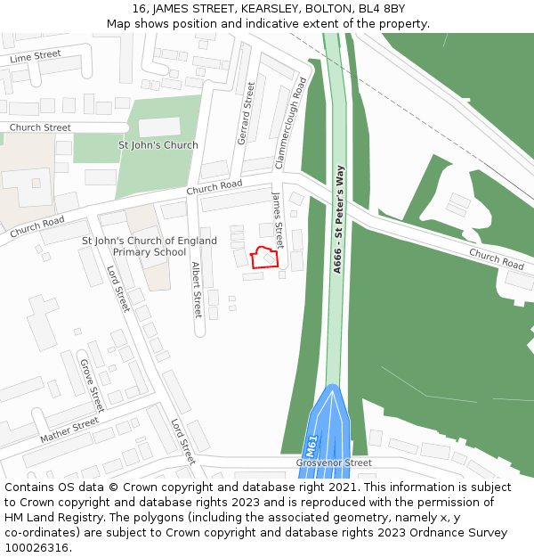 16, JAMES STREET, KEARSLEY, BOLTON, BL4 8BY: Location map and indicative extent of plot