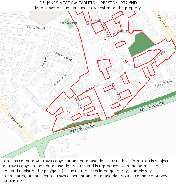 16, JANES MEADOW, TARLETON, PRESTON, PR4 6ND: Location map and indicative extent of plot