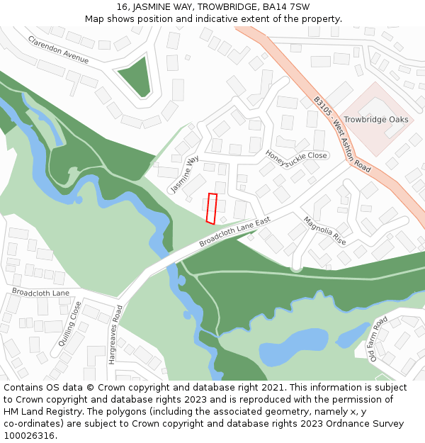 16, JASMINE WAY, TROWBRIDGE, BA14 7SW: Location map and indicative extent of plot