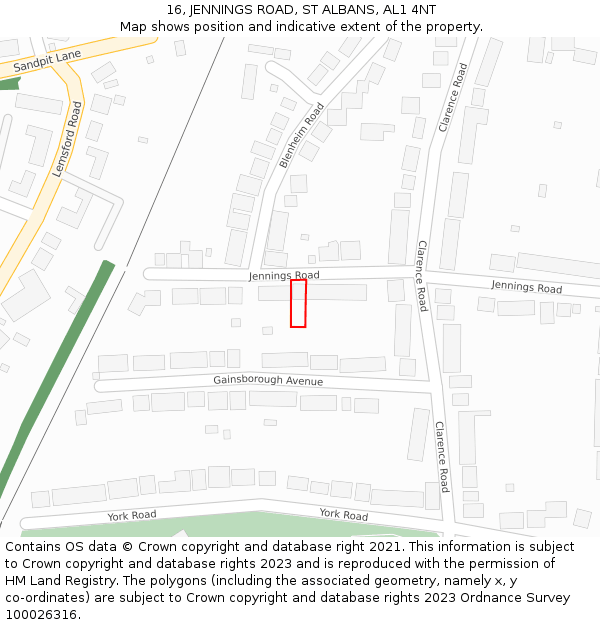 16, JENNINGS ROAD, ST ALBANS, AL1 4NT: Location map and indicative extent of plot