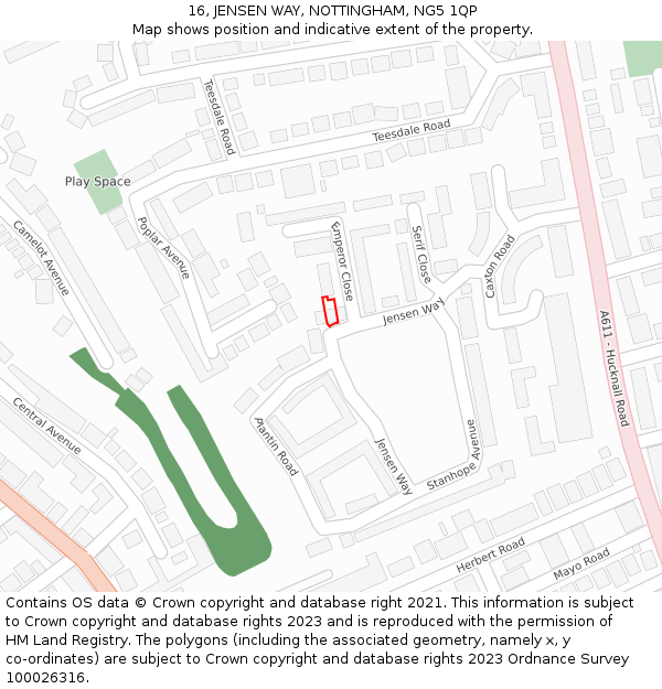 16, JENSEN WAY, NOTTINGHAM, NG5 1QP: Location map and indicative extent of plot