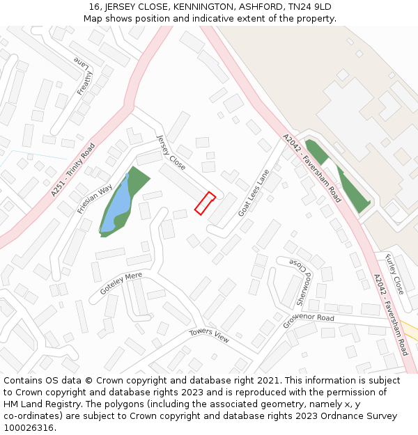 16, JERSEY CLOSE, KENNINGTON, ASHFORD, TN24 9LD: Location map and indicative extent of plot