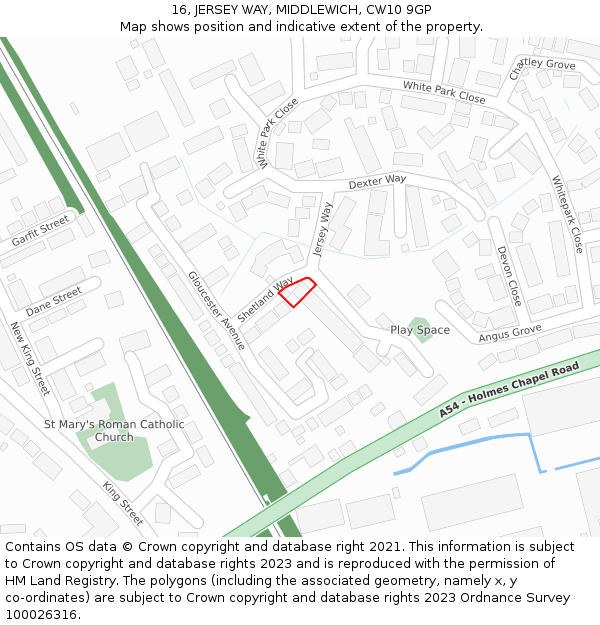 16, JERSEY WAY, MIDDLEWICH, CW10 9GP: Location map and indicative extent of plot