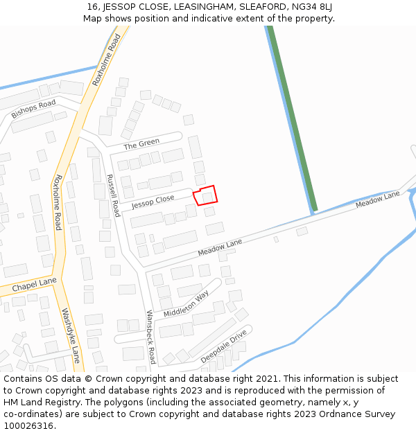 16, JESSOP CLOSE, LEASINGHAM, SLEAFORD, NG34 8LJ: Location map and indicative extent of plot